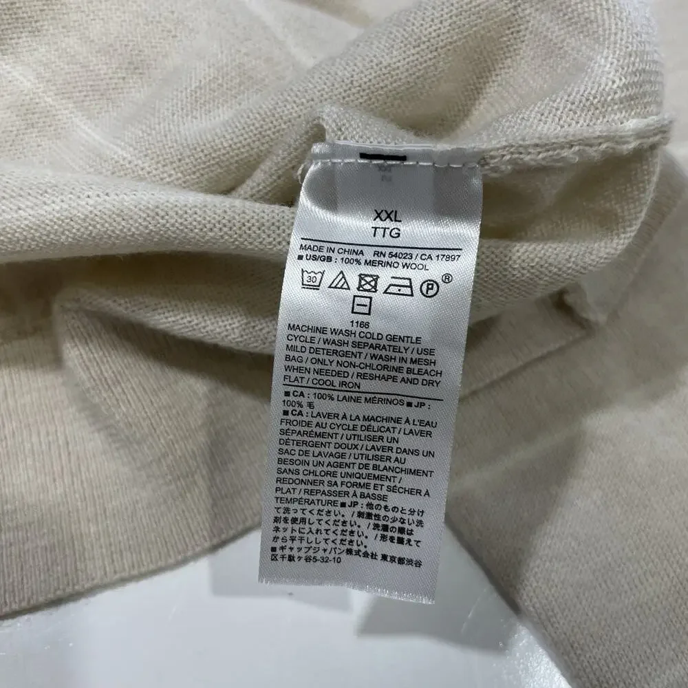 Banana Republic Sweater Mens XXL Beige Crew Neck 100% Merino Wool Sweatshirt